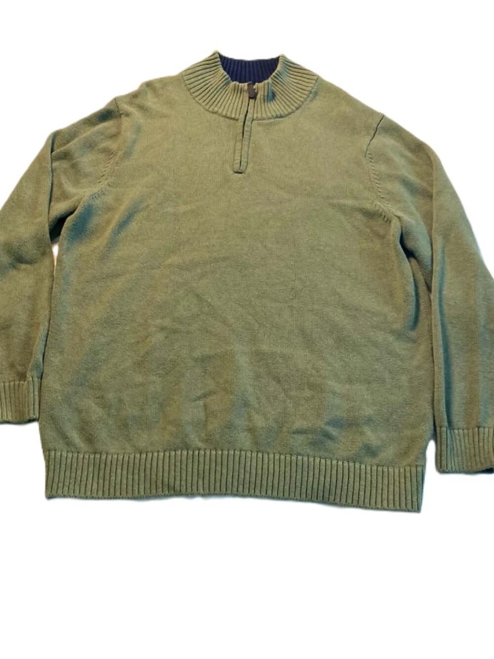 L.L. Bean Men's XXL Tall 1/4 Zip Mock Neck Sweater Olive Green 100% Cotton 2XLT